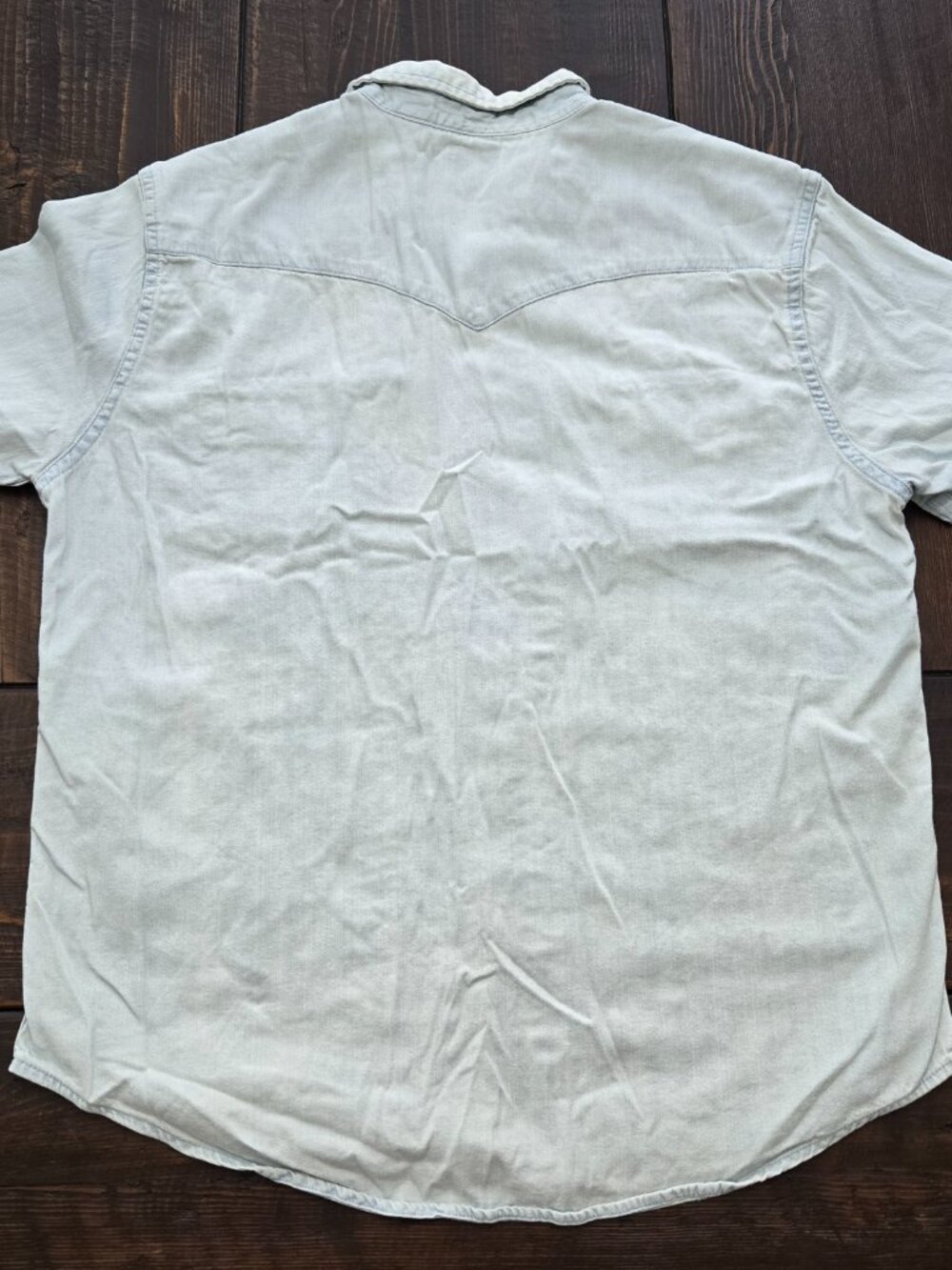 Levi's Short Sleeve Pearl Snap Western Denim Shirt Men's Sz L Light Wash Fade - Picture 6 of 11